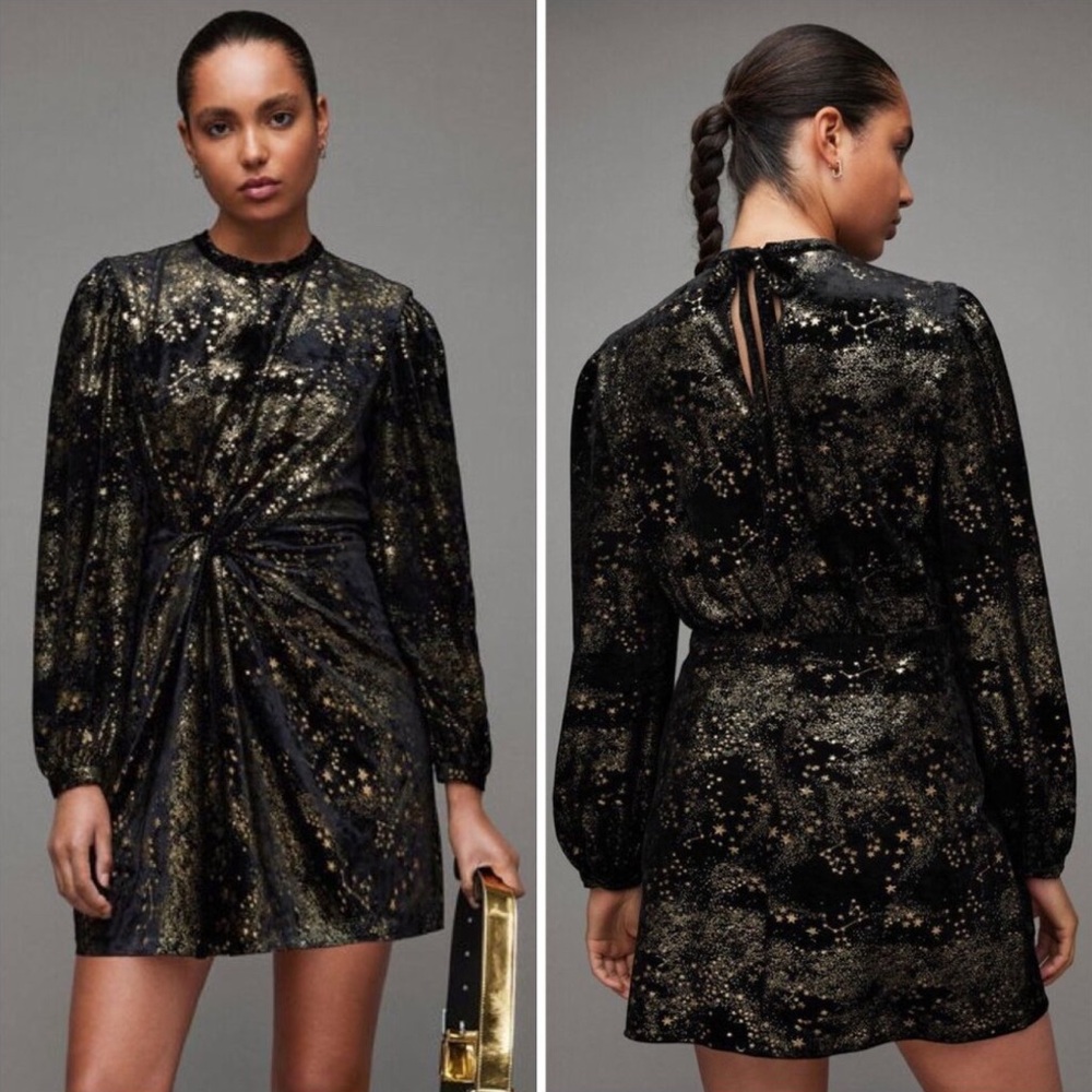 New!‎ All Saints Jemima Star Dress Black Velvet
Metallic Gold Printed Sz 10 $299 - Picture 5 of 14
